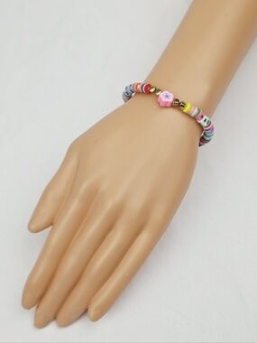 Handmade Clay Bead Multi Color Flower Bracelet